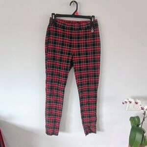 Tommy Hilfiger Womens Plaid Ankle Pants Red Black Stretch Pull On Size 8